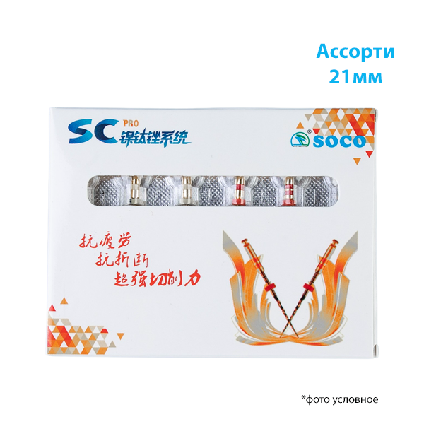 Файлы Соко СК Про/Controlled memory SC PRO NiTi File System ассорти 08/17 L19мм 02/19, 04/20, 04/25, 06/25, 04/35 L21мм 6шт купить